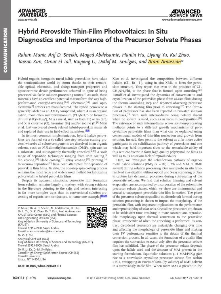 2017 - Hybrid Perovskite Thin Film Photovoltaics in Situ Diagnostics ...