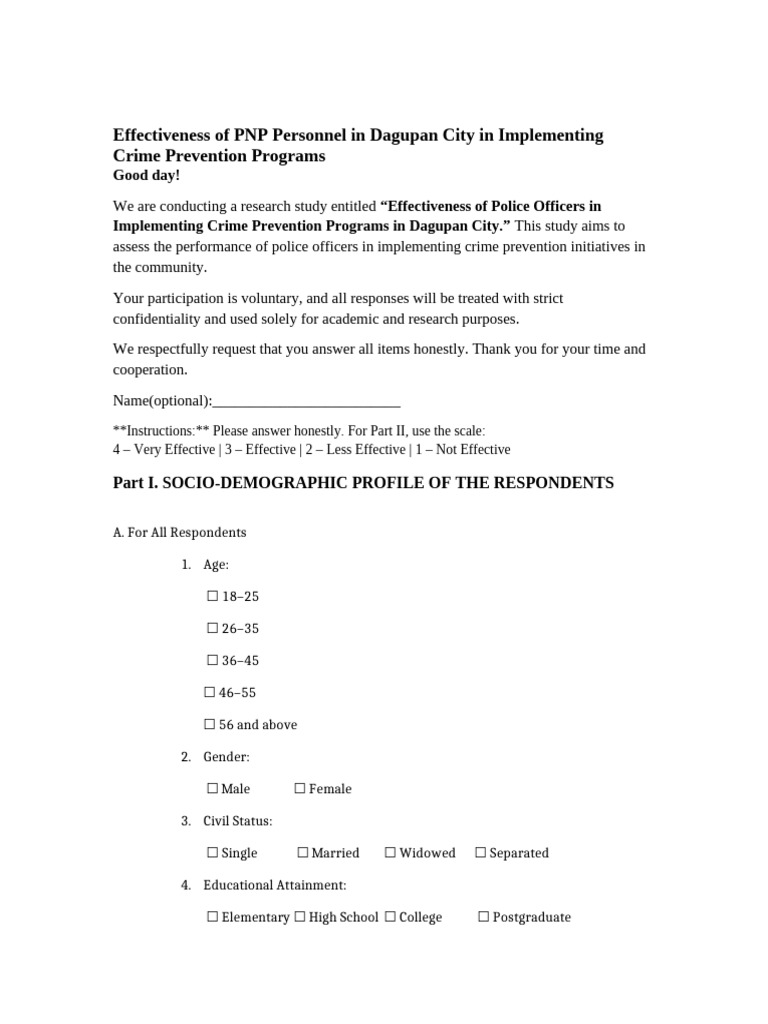 PNP Effectiveness Questionnaire | PDF