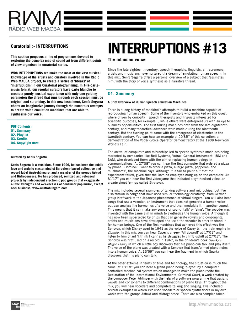 Interruptions 13: A Brief Overview of Human Speech Emulation Machines ...