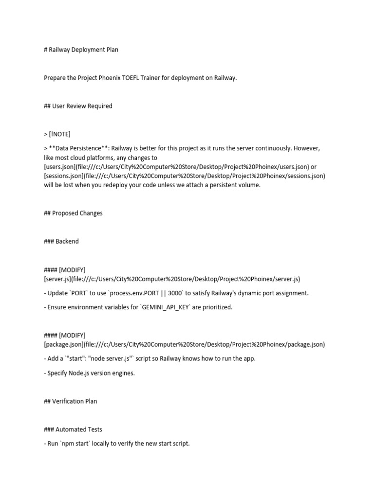 Railway Deployment Plan | PDF