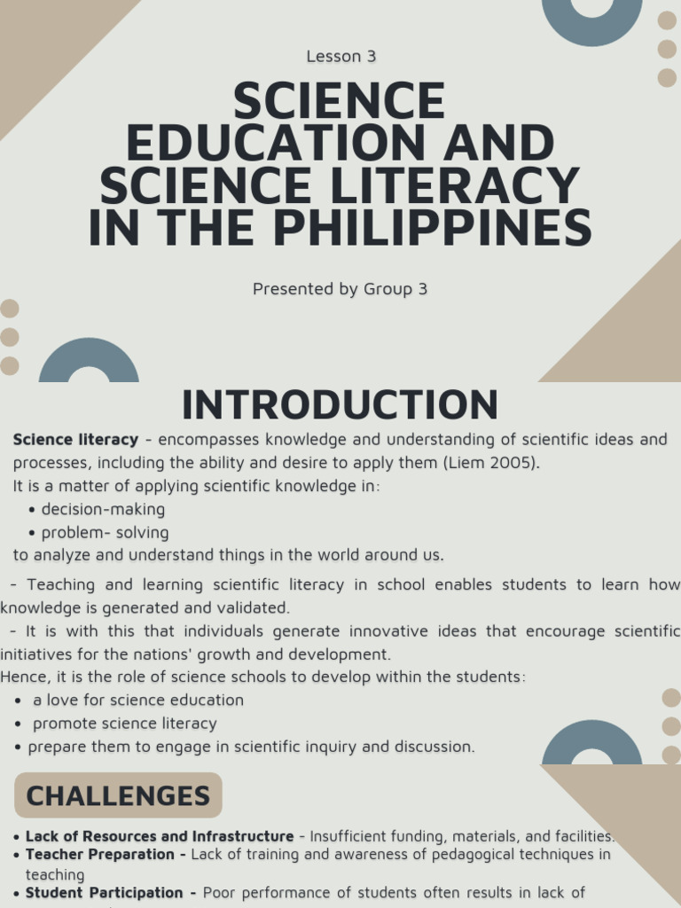 Lesson 3 Science Education and Science Literacy in The Philippines ...