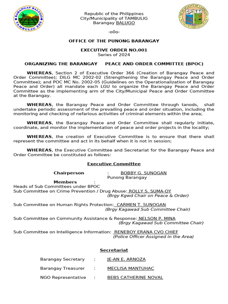 Barangay Peace and Order Committee 01 | PDF | Justice | Crime & Violence