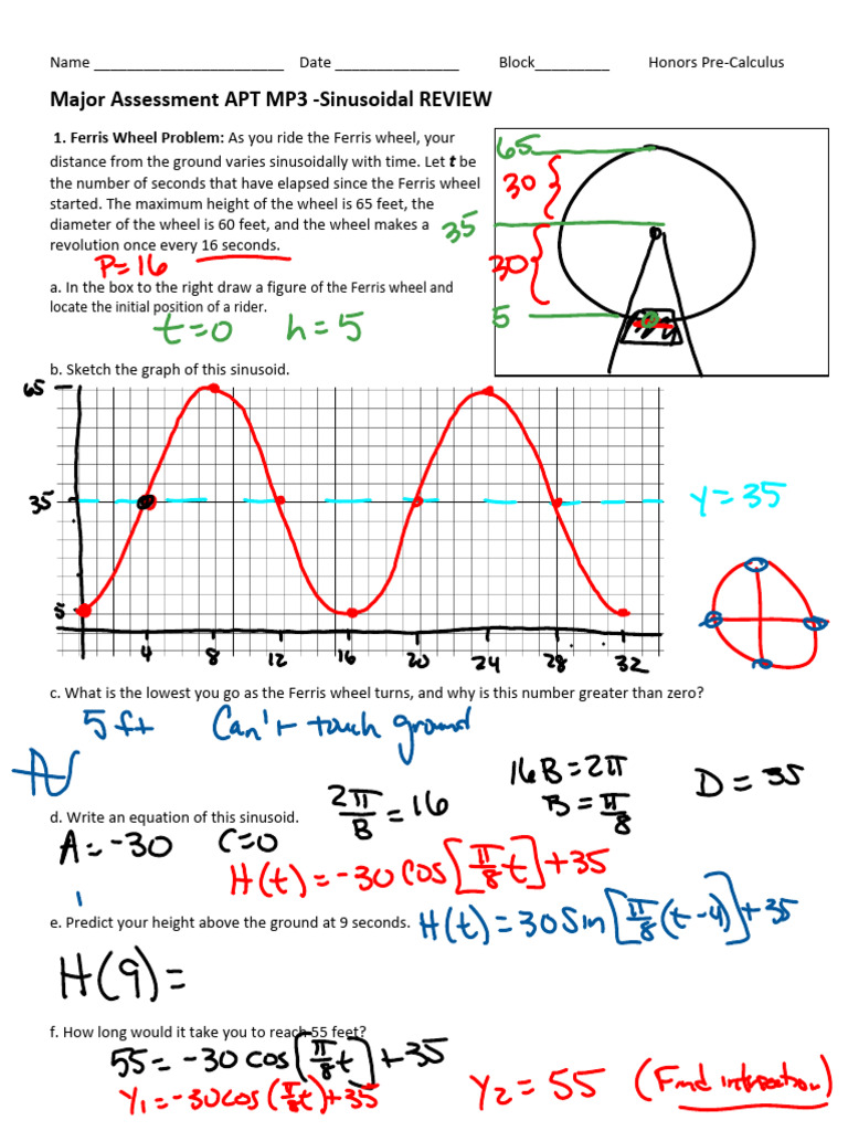 5A Graphing Sine and Cosine Word Problems | PDF