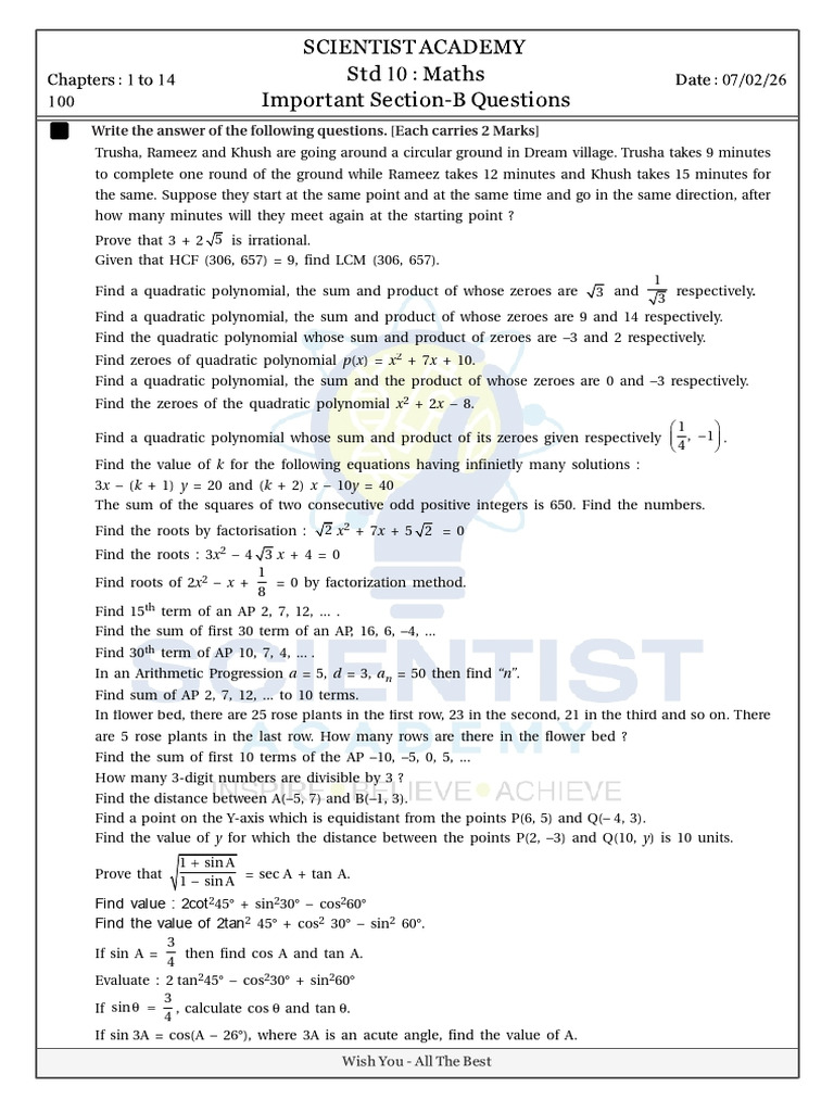 Imp Questions Section-B of Maths Class 10 | PDF | Area | Sphere