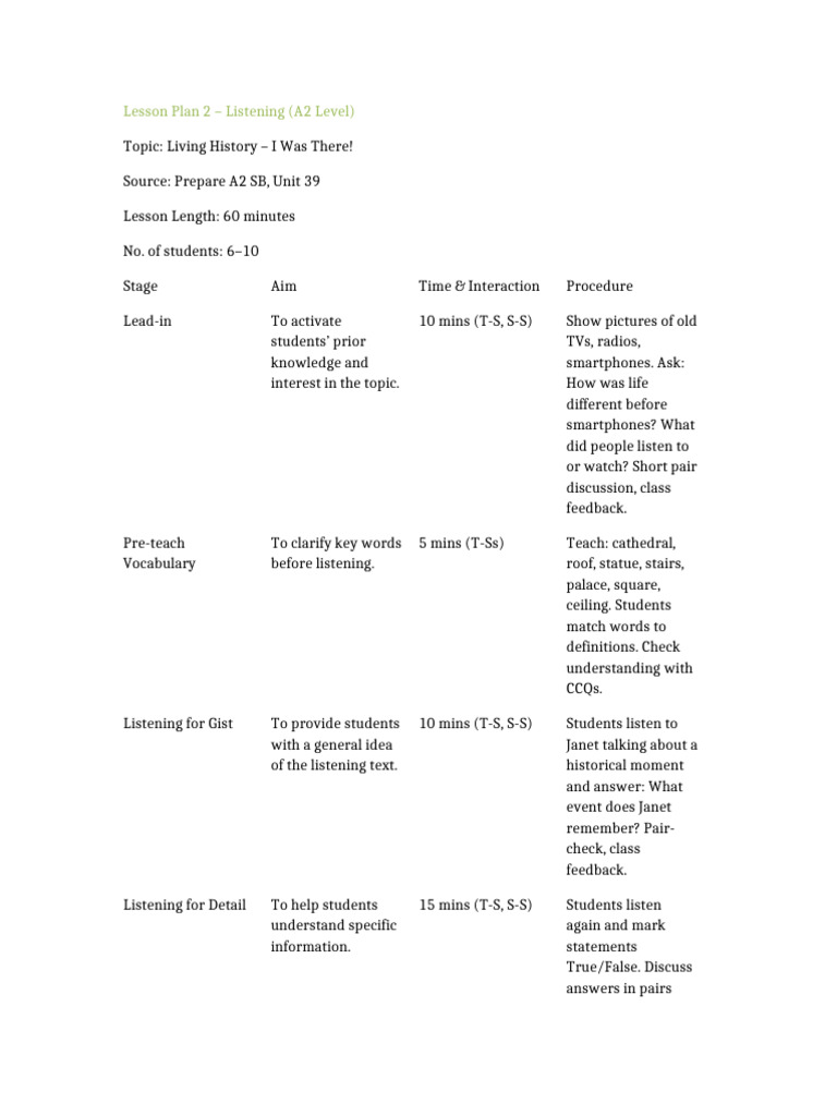Receptive Skills Lesson Plan - Listening | PDF | Communication | Learning