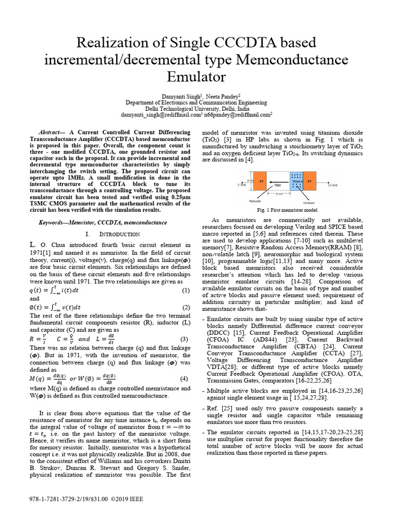 Realization of Single CCCDta | PDF | Electrical Network | Capacitor