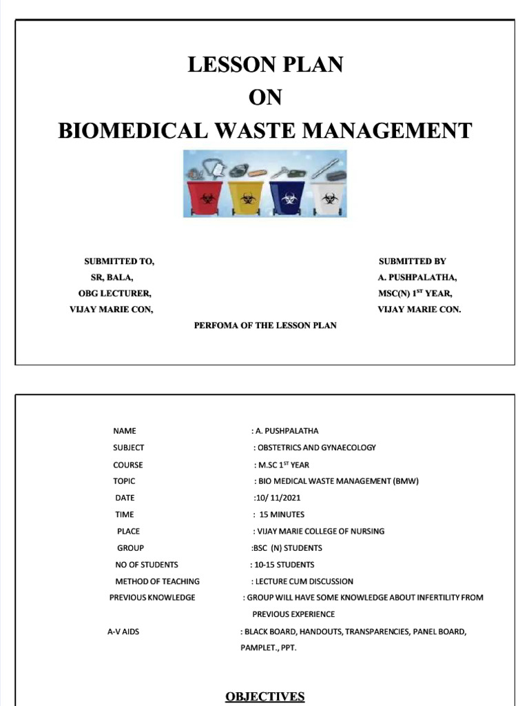 PDF Lesson Plan on Biomedical Waste Management Compress | PDF