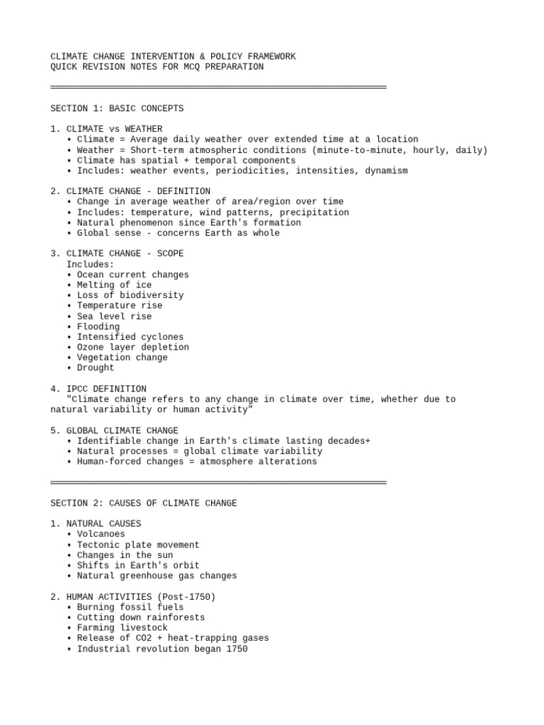 Climate Change Study Notes | PDF | United Nations Framework Convention ...