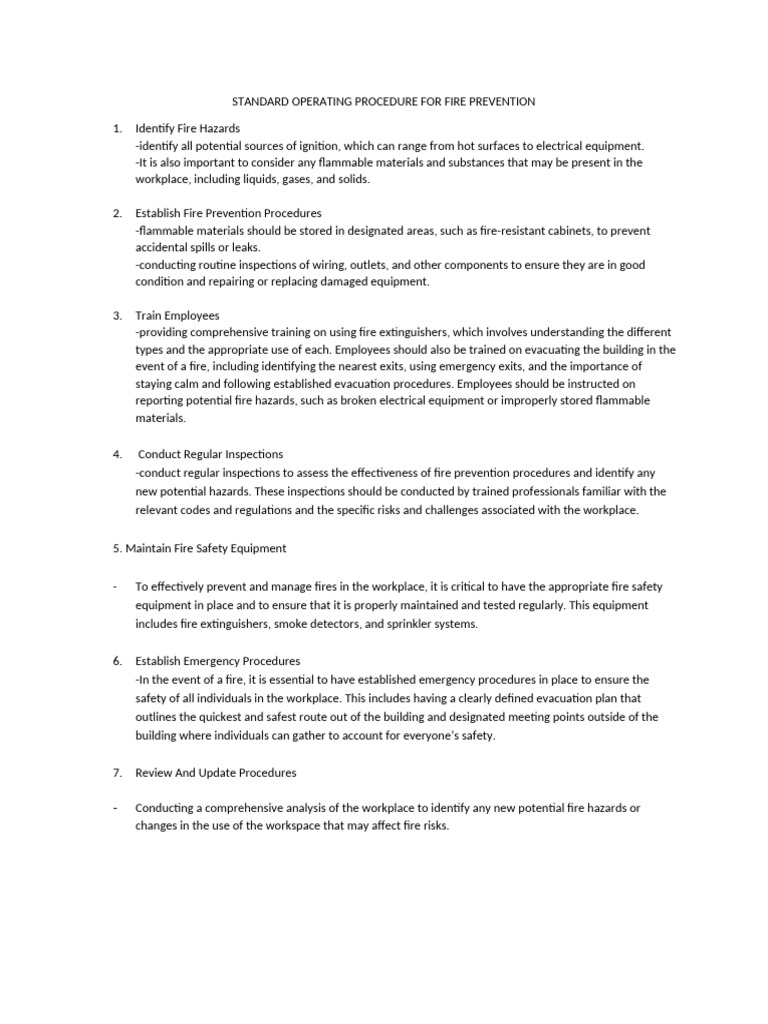 Standard Operating Procedure For Fire Prevention | PDF | Fire Safety ...