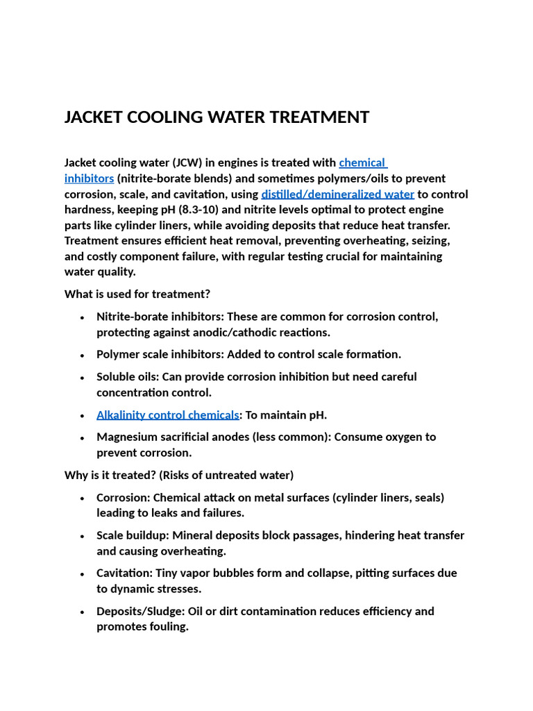 Jacket Cooling Water Treatment | PDF | Corrosion | Iron