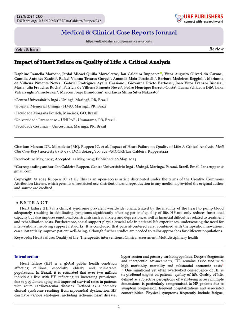 Impact of Heart Failure On Quality of Life: A Critical Analysis | PDF ...