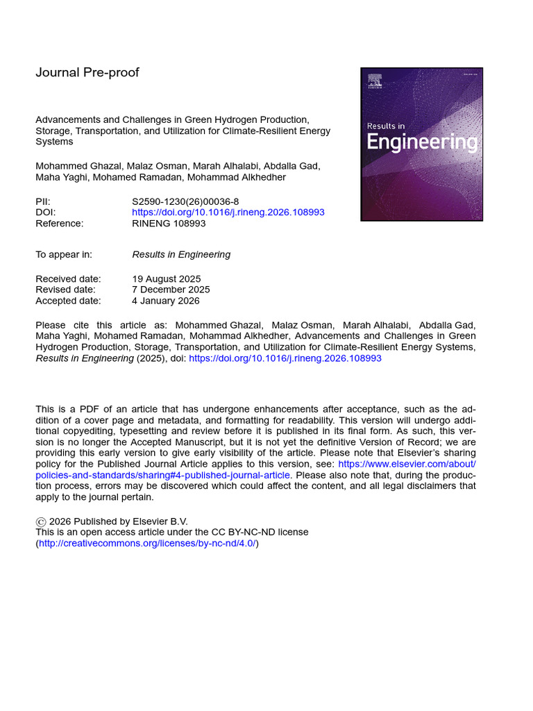 Ghazal Et Al. (2026) Manu Advancements and Challenges in Green Hydrogen ...