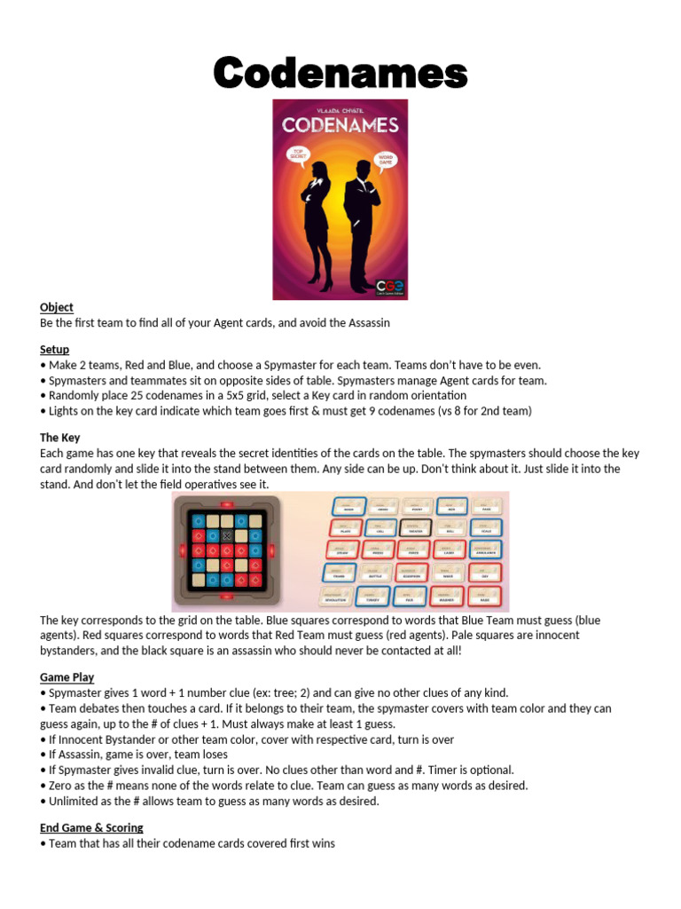 Board Game Demo Codenames | PDF