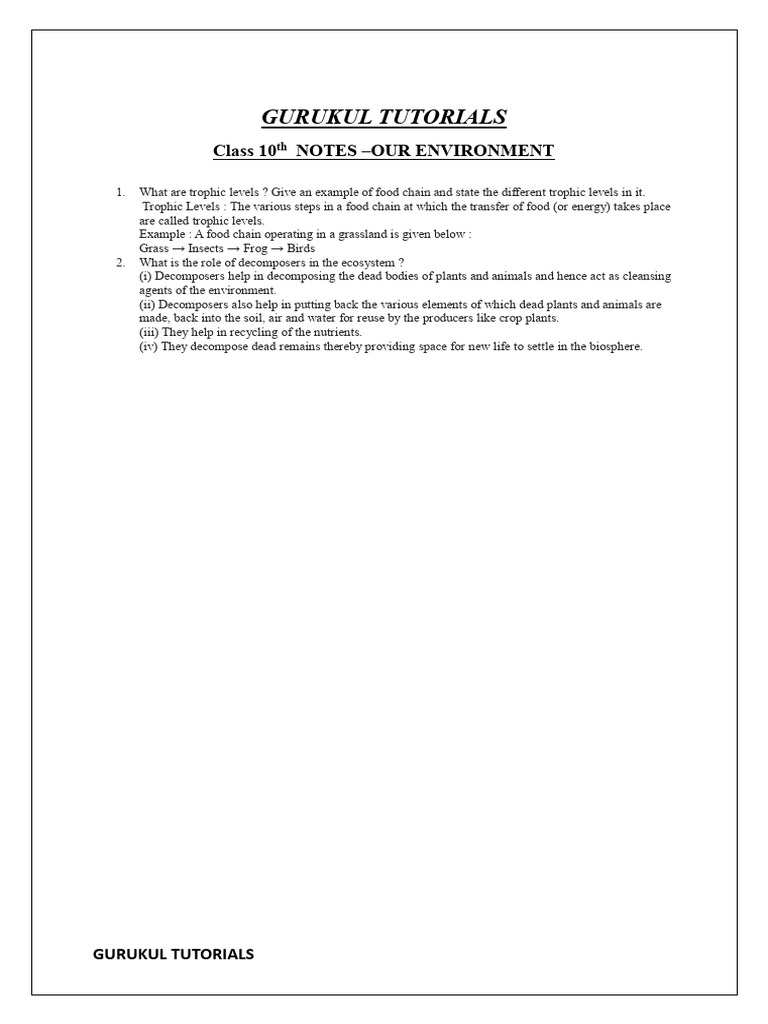 Notes Our Environment 10th | PDF | Biodegradation | Food Web