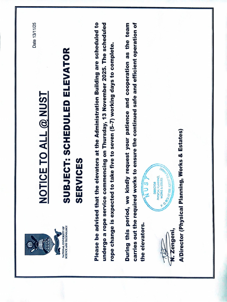 Notice On A Scheduled Elevator Services | PDF