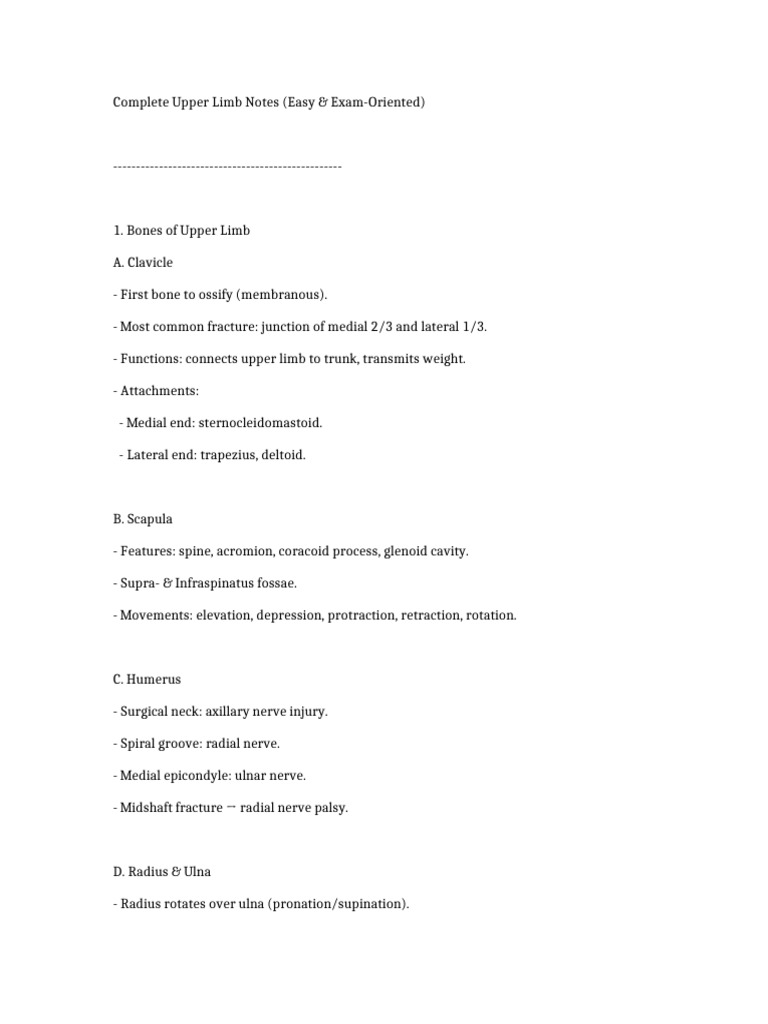 Upper Limb Notes | PDF | Anatomical Terms Of Motion | Elbow