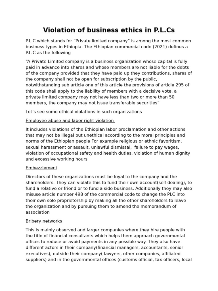 PLC ethical violation | PDF | Employment | Companies