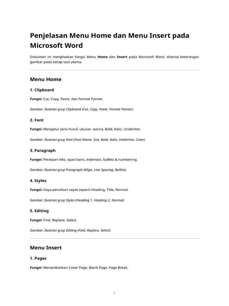 Menu Home Dan Insert Microsoft Word | PDF