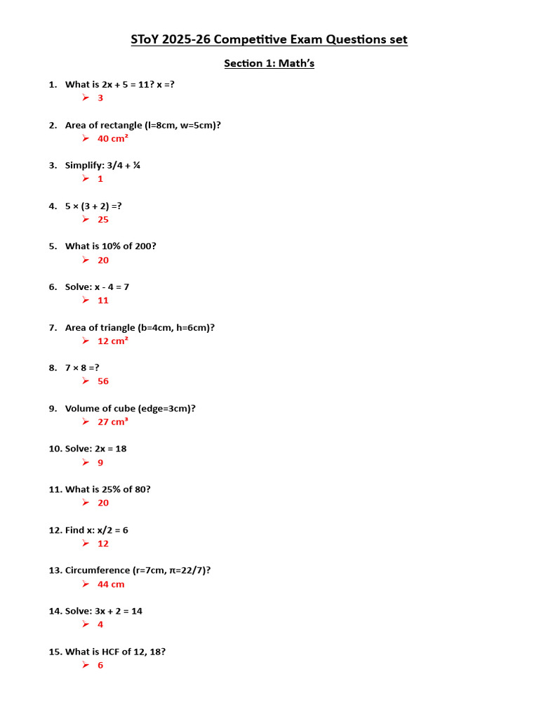 SToY 2025 Question Bank With Answers | PDF | Earth
