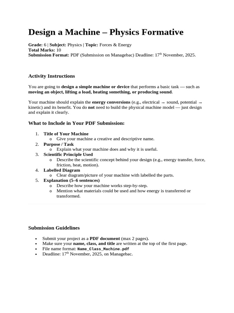 Design a Machine Physics FA | PDF | Force | Physics