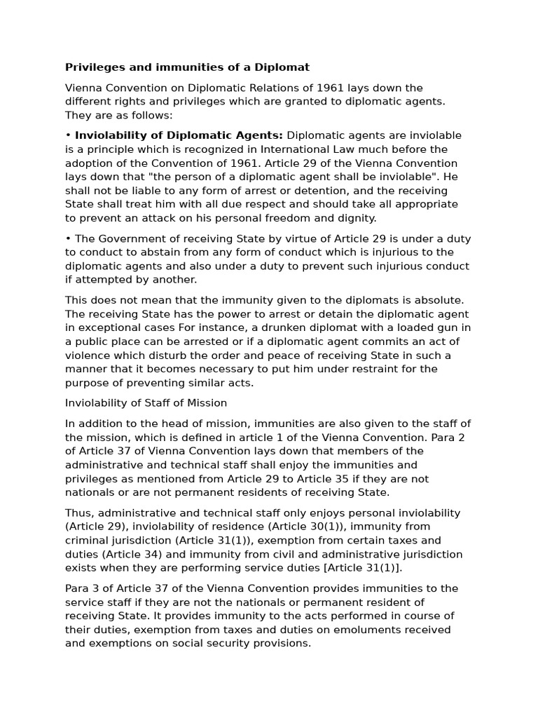 Privileges and Immunities of A Diplomat | PDF | Jurisdiction | Justice