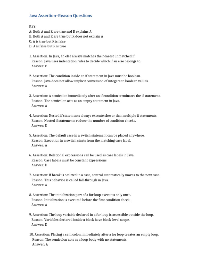 Java Assertion Reason Questions | PDF