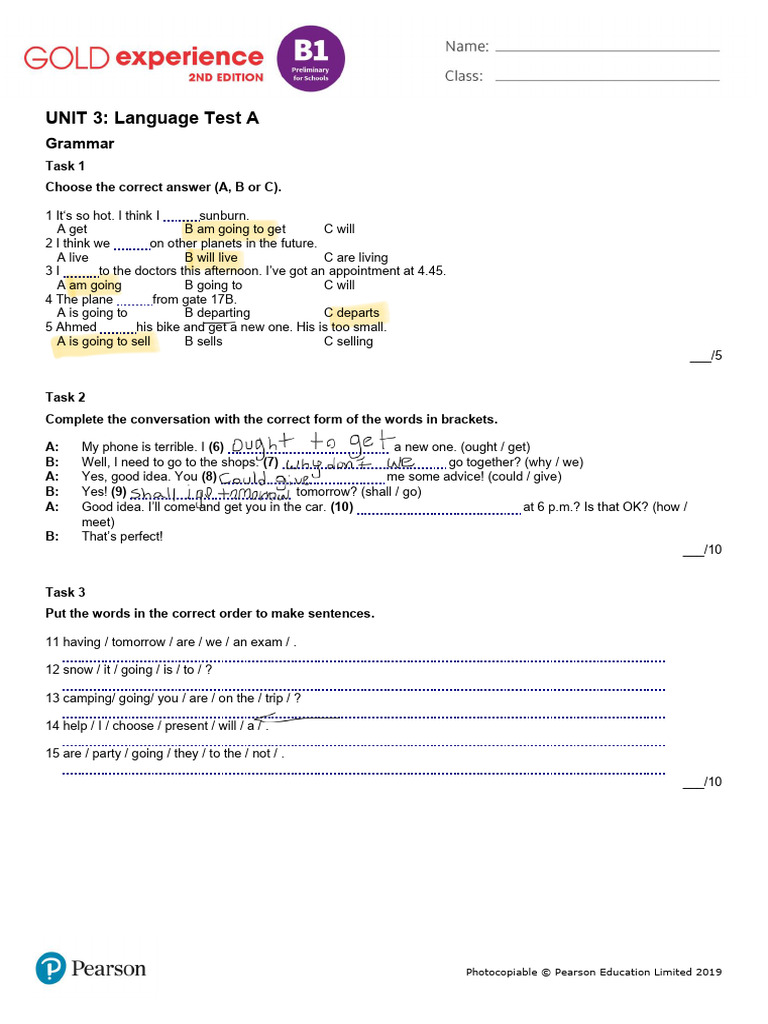 Gold Exp B1 U3 Lang Test A | PDF | Human Communication | Linguistics