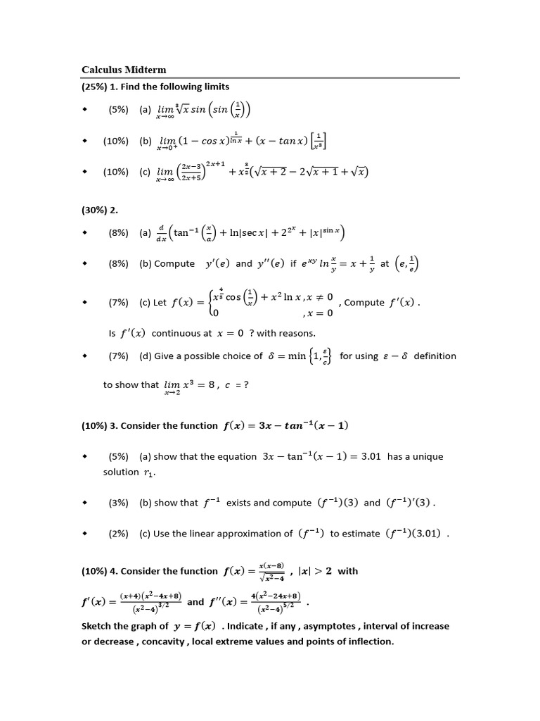 2022 Calculus Midterm | PDF | Function (Mathematics) | Mathematical ...