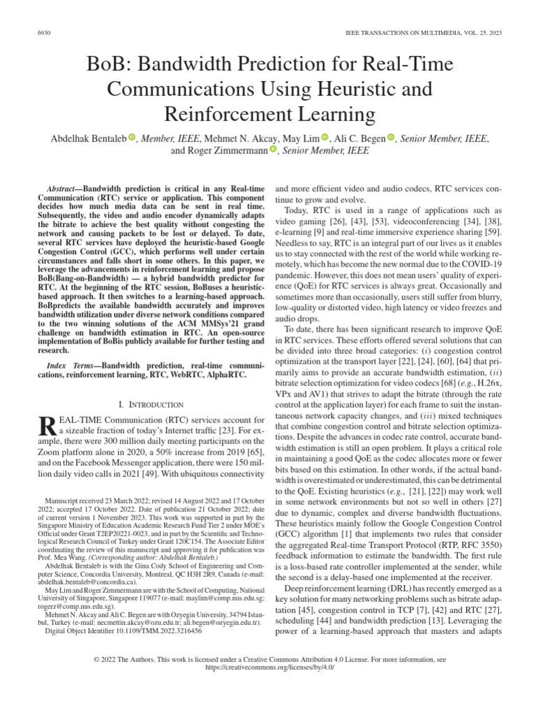 BoB Bandwidth Prediction For Real-Time Communications Using Heuristic ...