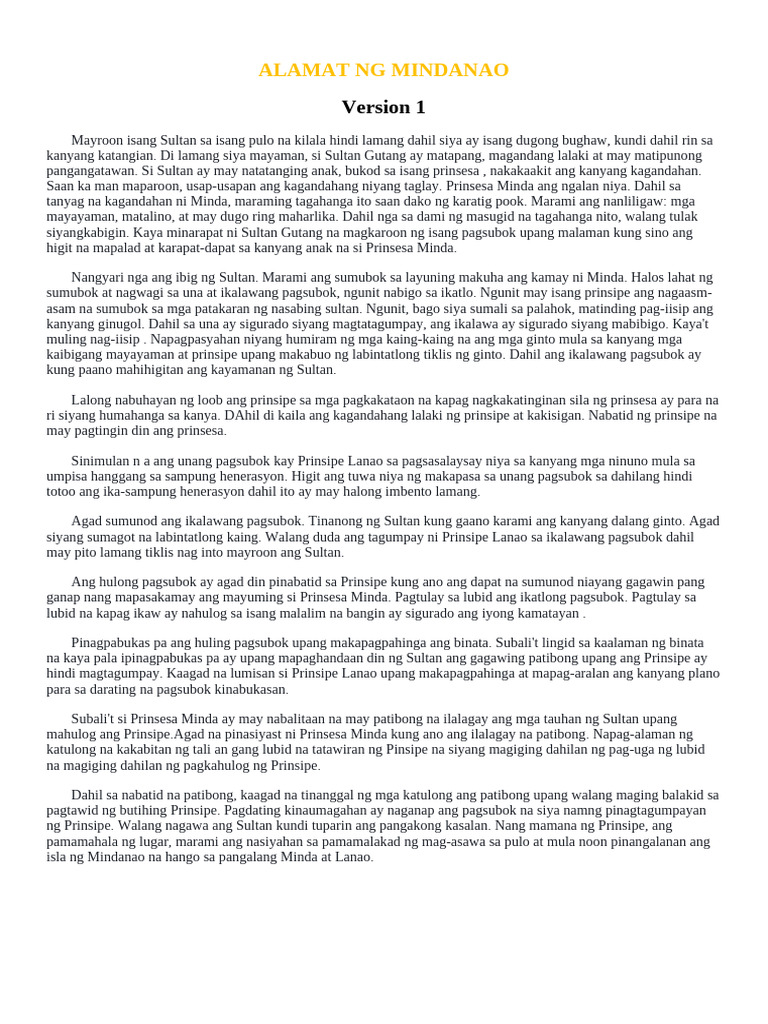 Alamat NG Mindanao | PDF