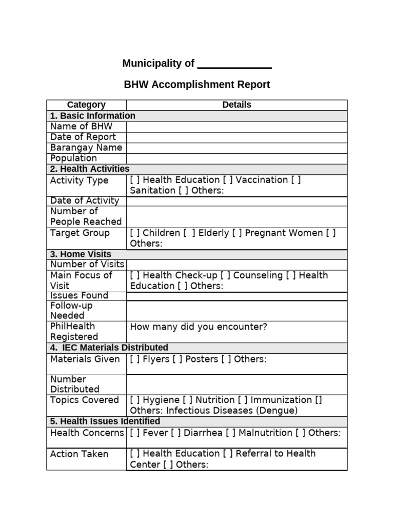 BHW Health Promotion Report Template 1 | PDF