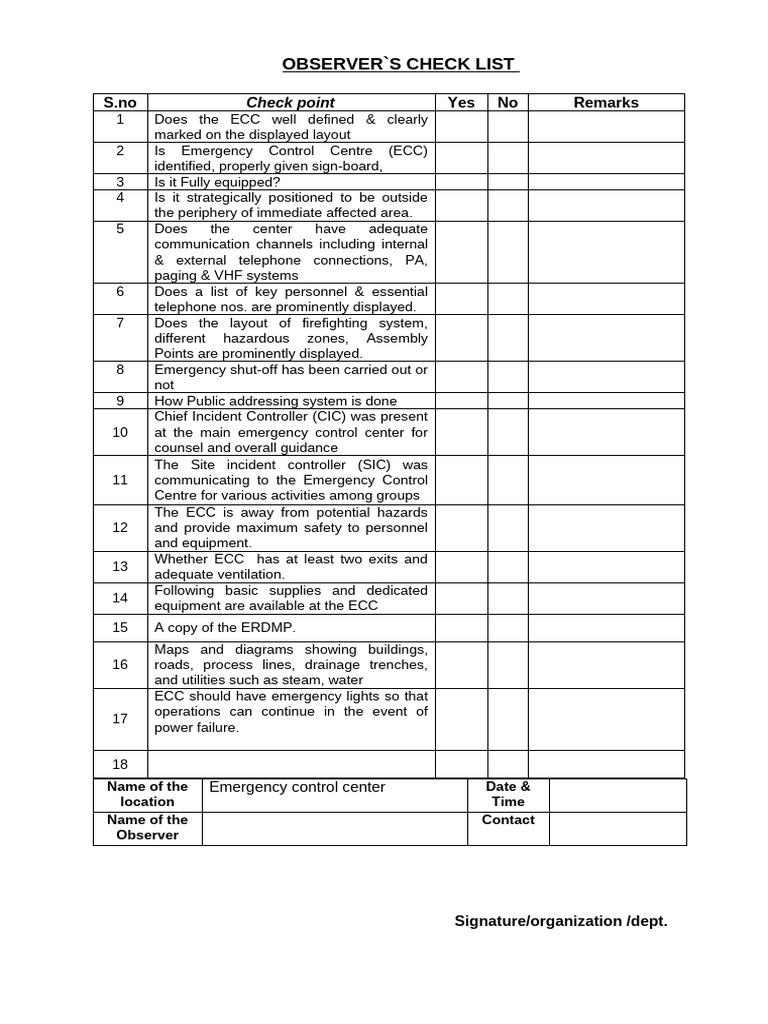 Observers Check Lists Formats | PDF | Firefighting | Emergency