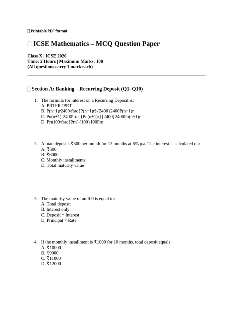 ? Printable PDF Format Maths MCQ Question | PDF | Factorization | Sphere