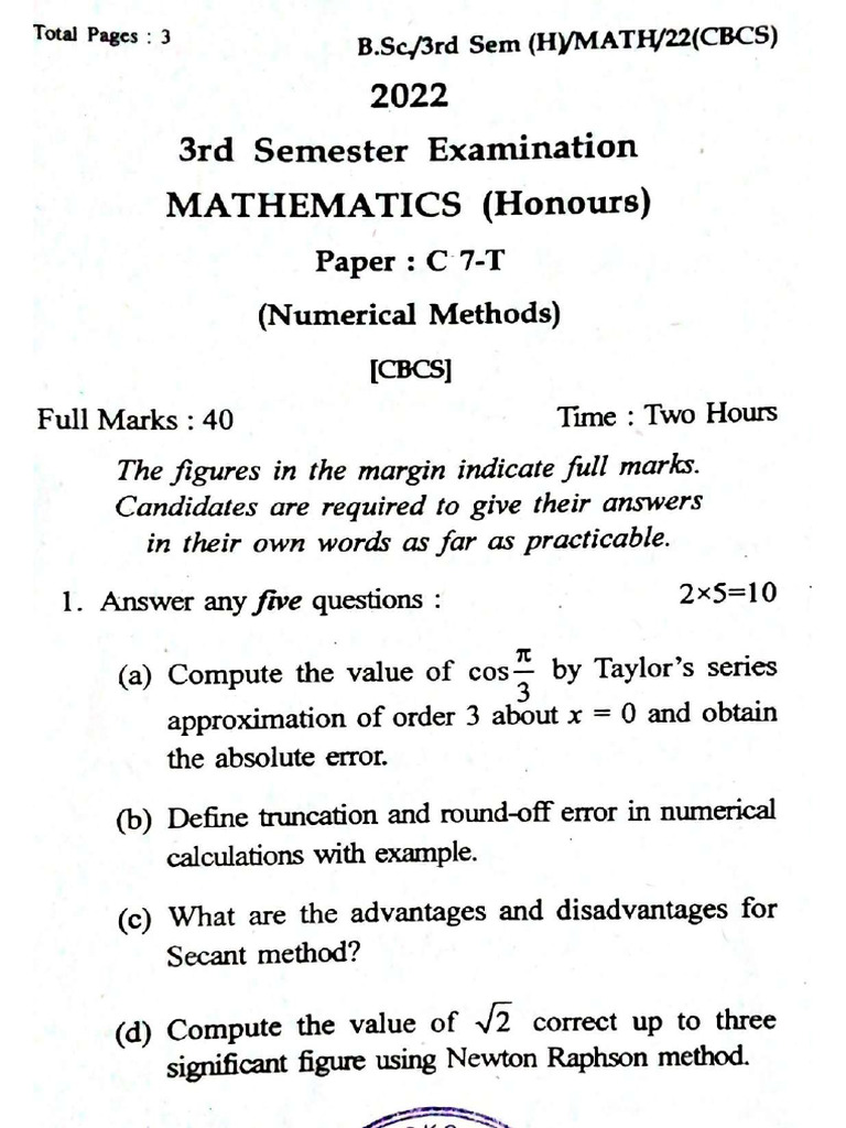 Mathematics Honours 3rd Sem Paper - C 7-T - Compressed | PDF