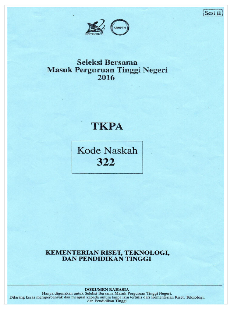 SBMPTN 2016 - TKPA - Kode 322 Asli [Www.defantri.com] | PDF