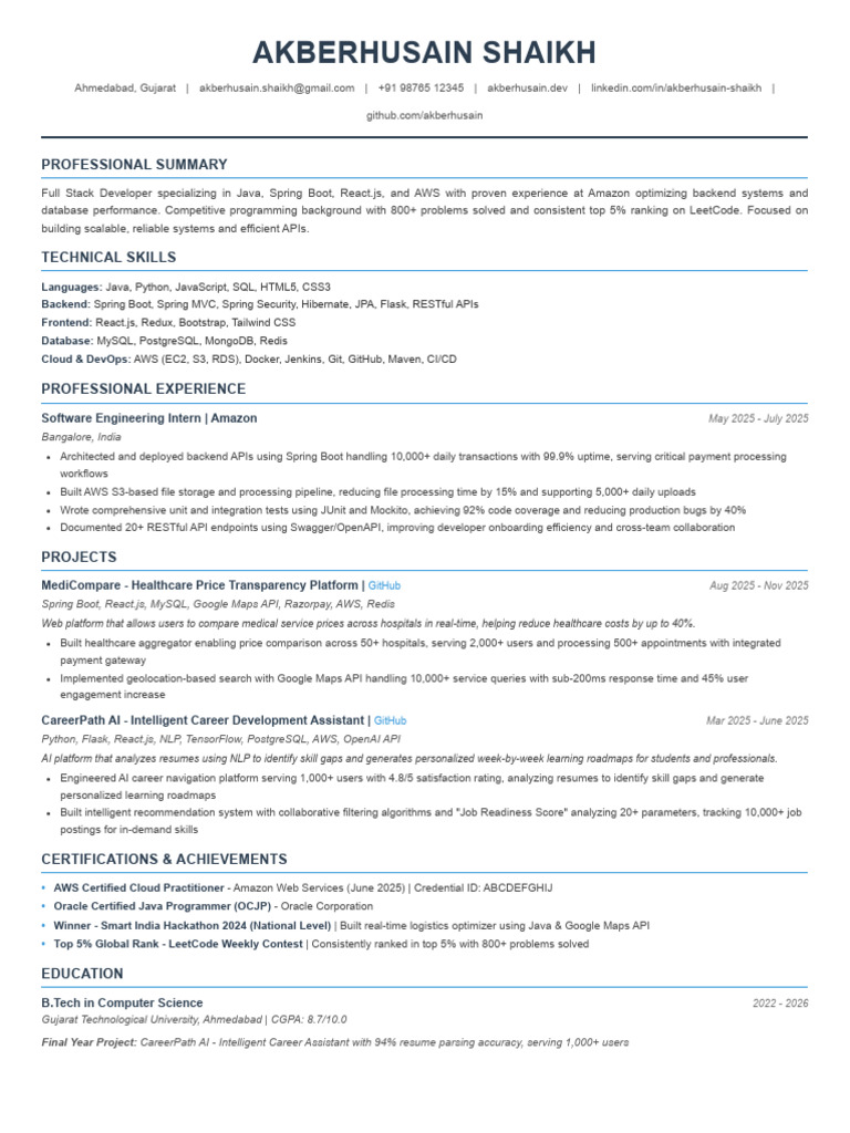 Akberhusain Shaikh - Full Stack Developer | PDF | Amazon Web Services ...