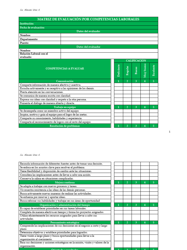 Matriz de Evaluación Por Competencias Laborales | PDF | Cognición