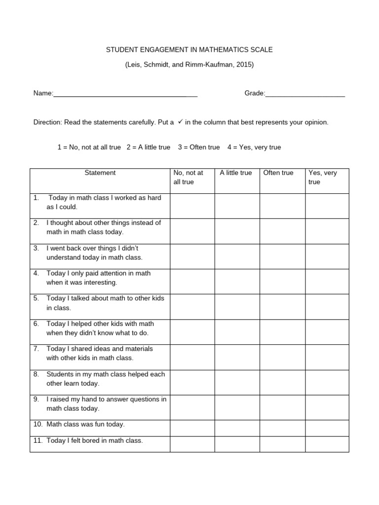 Engagement in Math Scale | PDF