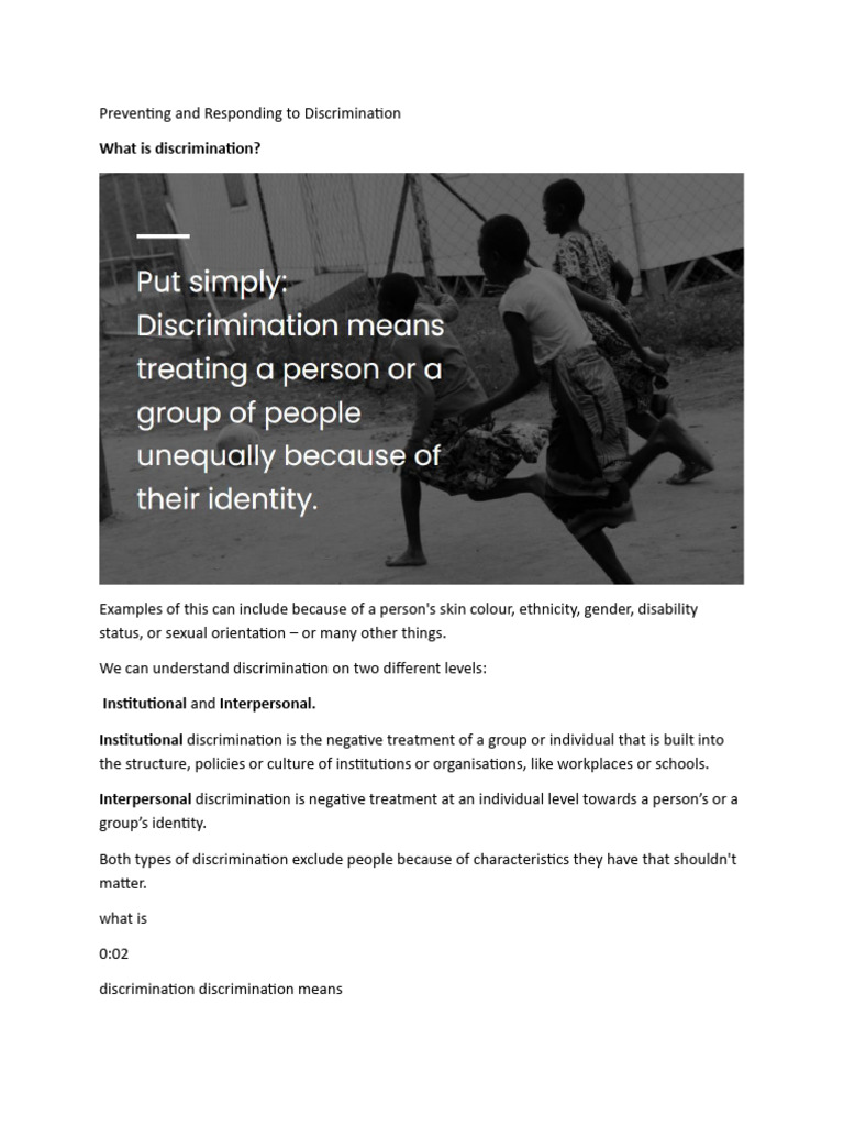 Preventing and Responding to Discrimination | PDF | Discrimination ...