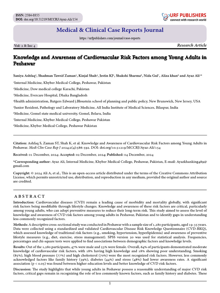 Knowledge and Awareness of Cardiovascular Risk Factors Among Young ...