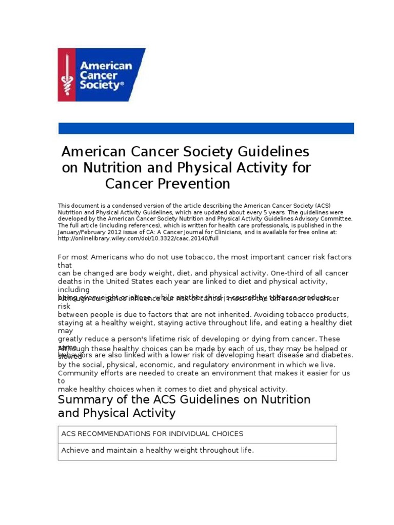 AMERICAN CANCER SOCIETY NUTRITION GUIDELINES PDF intelligence overview