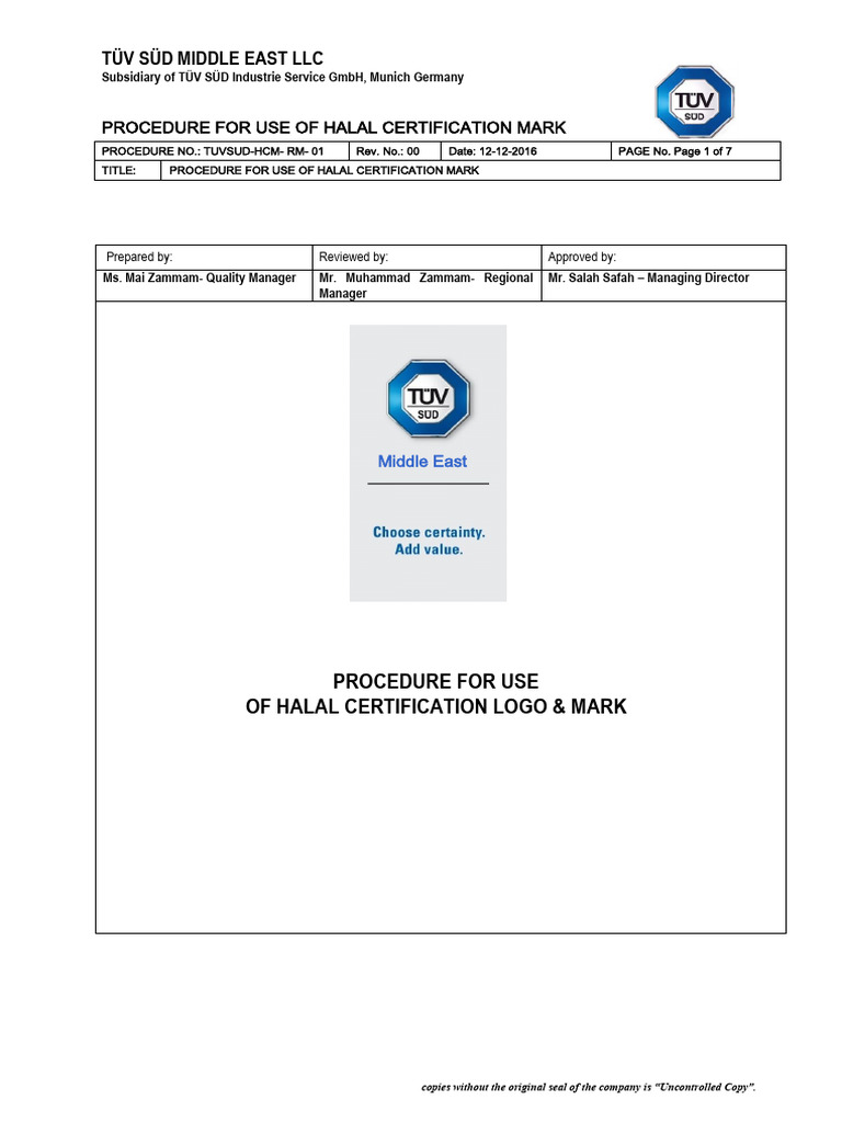 Procedure For Use of Halal Certification Mark | PDF | Certification