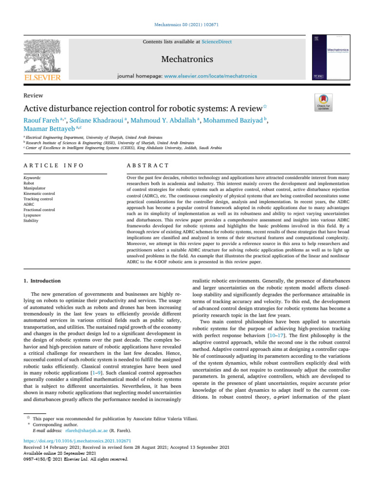 Article | PDF | Control Theory | Robotics