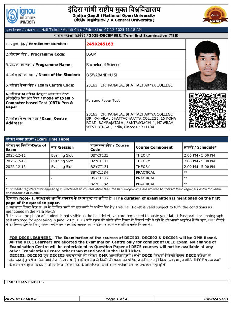 Admit Card 2450245163 | PDF
