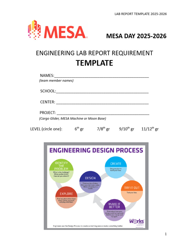 MESA DAY 25 26 Engineering Lab Report Template Doc | PDF | Mathematics