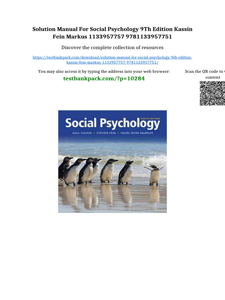 Solution Manual for Social Psychology 9th Edition Kassin Fein Markus 1133957757 9781133957751 ...