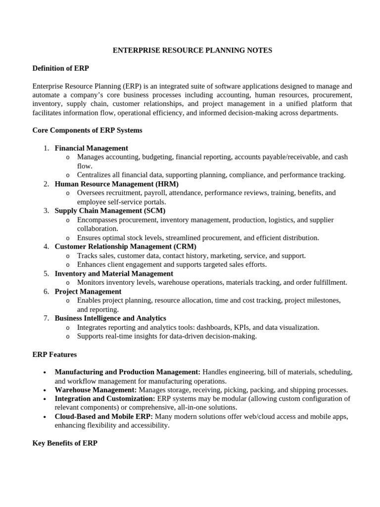 Enterprise Resource Planning Notes | PDF | Enterprise Resource Planning ...