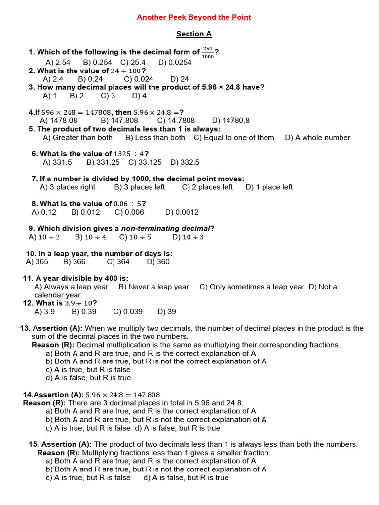 Another Peek Beyond The Point Worksheet NO.2 | PDF | Decimal | Arithmetic