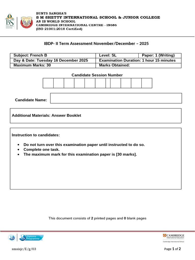 IB - II - Term Question Paper Template | PDF