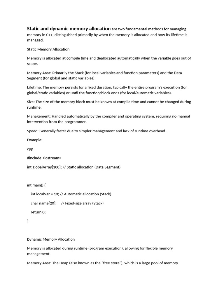 Static and Dynamic Memory Allo | PDF | Pointer (Computer Programming ...